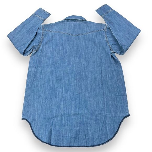 Sandrine Rose x Free People Denim Shirt Womens Medium Blue Seventy Pearl Buttons - Picture 3 of 9